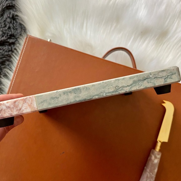 VINTAGE MOSAIC STONE CHEESE CUTTING BOARD & KNIFE WITH CASE - Picture 8 of 9